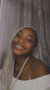 Black And White Braids On Dark Skin White Braidss White Hair Dark Skin Dark Skin Girls Black Girl White Hair