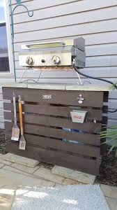 Grill Table From 2 Small Pallets Painted Hides Propane Tank Inside Added Hooks For Tools And Pop Opener Landscape Bloc Grill Table Small Grill Small Pallet