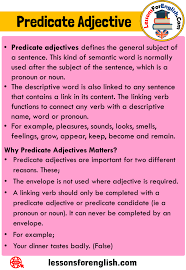 What Is Predicate Adjective Definition And Example Sentences Predicate Adjectives Defines The General Subject Of A Adjectives Predicates Adjective Definition