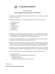This paper explores reasons for this, and proposes that psychological researchers can use a. Final Exam In Methods Of Research