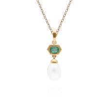 The emeralds in our pendants and necklaces are genuine natural emeralds from colombia. Modern Pearl Emerald Pendant In Yellow Gold Plated Silver Gemondo Wolf Badger