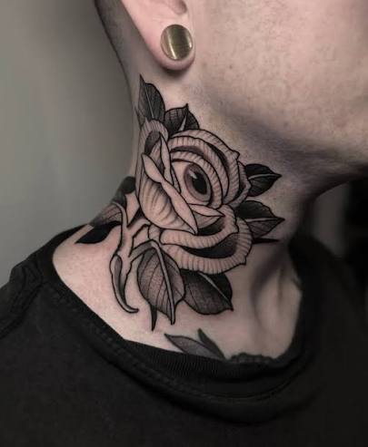 Blackwork rose tattoo by our artist @domwileyart. Thanks again Jonathon, tough as nails! 👊 #rose #rosetattoo #blackworktattoo #necktattoo #floraltattoo #totaltattoo #tattoosnob #handofhopetattoo #stockporttattoo #manchestertattoo #skinartmag