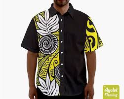 Black And White Button Up Shirt Hawaiian Shirt Men Ulu Polynesian Shirt Half Black Yellow Etsy Short Sleeve Dress Shirt Men Mens Shirt Dress Shirts