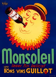 Monsoleil Vin By Robys 1950 France Beautiful Vintage Poster Reproductions This Vertical French Wine And Spirits Poster Features A Sun Wearing A Hat And Drink Vintage Posters Wine Poster Poster Prints