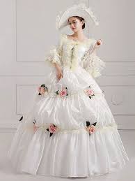 Despite the prim and proper feminine ideal, victorian clothing includes outrageous styles like hoop skirts and bustles. Victorian Dress Costume Women S Victorian Era Clothing White Square Neckline Ball Gown Pageant Dress With Flowers Outfits Halloween Milanoo Com