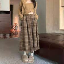 Korean Style Vintage Midi Skirt Women Harajuku Long Plaid Skirts Fall  Outfits Dark Academia Aesthetic Clothes Korean Fashion _ - AliExpress Mobile