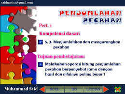 Contoh latihan soal pecahan ini merupakan salah satu materi dari mata pelajaran matematika. Siklus I Penjumlahan Pecahan Ppt Download