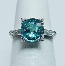 Vintage Platinum Natural Blue Zircon Baguette Diamond Ring Estate Jewelry Pretty Rings Beautiful Jewelry Jewelry