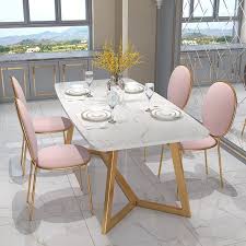 Construction is made of wood and reinforced with solid supports. Modern Stylish Design Rectangular Dining Table In Gold With White Faux Marble Top In 2020 Marble Top Dining Table Dining Table Marble Faux Marble Dining Table