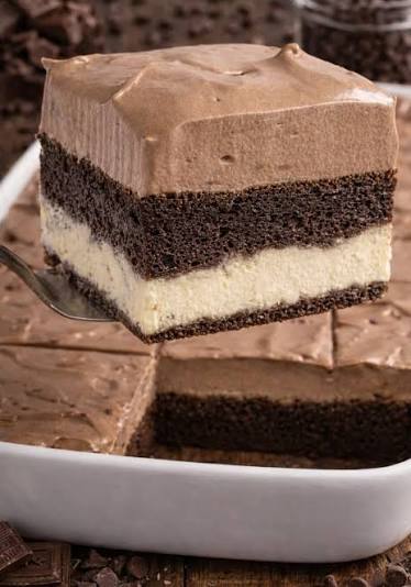 Mom's Italian Love Cake slice showing the three distinct layers