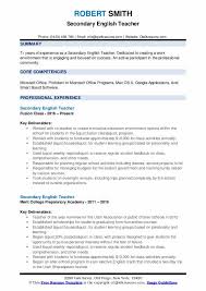 Secondary English Teacher Resume Samples Qwikresume