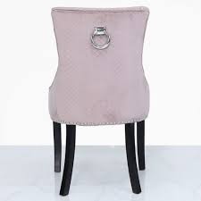 Pink Velvet Dining Chair With Studded Trims And Ring Knocker Back Picture Perfect Home In 2020 Velvet Dining Chairs Pink Velvet Pink Dining Chairs