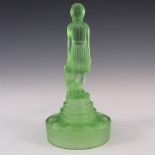 Antique old rare beautiful art deco dancer woman lady porcelain figure figurine. Rare Art Deco Uranium Green Glass Girl Dog Figurine 294 50