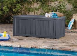 Keter rockwood jumbo 150 gl / 570 l white outdoor deck storage box. Keter Rockwood Storage Box 570l Grey