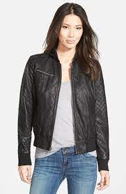 150 Levi S Quilted Faux Leather Bomber Jacket With Knit Hood Faux Leather Bomber Jacket Leather Jackets Women Leather Bomber Jacket