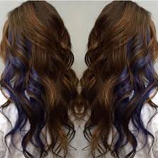 Brown With Peek A Boo Blue Streaks Copper Brown Hair Hair Color Pastel Peekaboo Hair