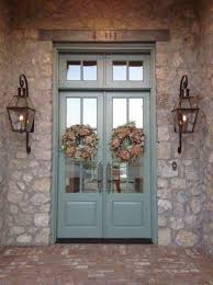 Bevolo Gas Lights On Beautiful Stone House Painted Front Doors Front Door Paint Colors Unique Front Doors