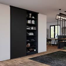 Facade De Placard Coulissante 1 Porte Decor Noir Intense En 2020 Placard Coulissant Placard Porte Coulissante Bois
