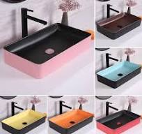 ODM OEM Lavabos Del Cuarto De Bano Bathroom Countertop Ceramic Art Basins  Rectangle Matt Color Table Top Wash Basin Vessel Sink