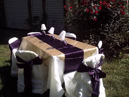 Ivory Table Cloth Champagne Overlay With Plum Table Runner For Table Ivory Chair Cover With Plum Chai Ivory Chair Purple Wedding Table Decorations