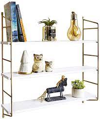 Amazon Com Boluo Gold Wall Shelf Modern White Floating Shelves Bathroom 3 Tier Mounted Shelving Bedroom 24 Inc White Floating Shelves Shelves Floating Shelves