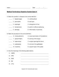 Medical Terminology Digestive System 3 Quiz Pack Medical Terminology Nervous System Lesson Plans Nervous System Lesson