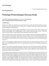 Jurnal tentang perkembangan masa dewasa awal. Psikologi Perkembangan Dewasa Awal
