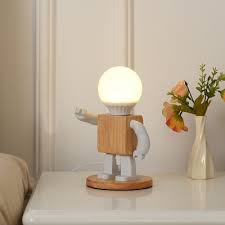 See more ideas about small desk lamp, bottle charms, bottle crafts. Robot Shape Small Desk Light Cartoon Metal 1 Light White And Wood Night Table Lamp Takeluckhome Com