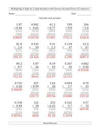 The Multiplying 3 Digit By 2 Digit Numbers With Various Decimal Places C Math Worksheet Page 2 Decimal Multiplication Multiplying Decimals Decimals