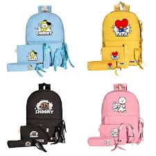Bt21 Student School Backpack Set 5 Types Bts Merchandise Discount Online Shop Kpop Merchandise Online Shop Partyp Bts Backpack Bts Bag Cartoon Backpack
