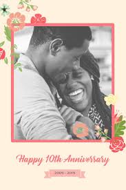 10th Anniversary Romantic Greeting Card Template Happy 10th Anniversary Pastel Wedding Theme Greeting Card Template