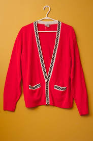 Black And Red Cardigan Vintage Men S Red Cardigan With Black And White Trim By Tommy Knight Size Large By Flatlandfinery On Etsy Red Cardigan Vintage Clothing For Sale Cardigan