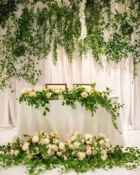 A Gorgeous Sweetheart Table Surrounded By Lush Greenery Blush Blooms And Plenty Of Love Wat Sweetheart Table Flowers Sweetheart Table Sweetheart Table Wedding