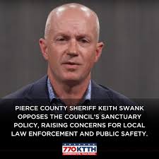 The Pierce County Council reaffirmed its status as a sanctuary county in a  sanctuary state—and Pierce County Sheriff Keith Swank said he's determined  to push back.  https://mynorthwest.com/jason-rantz/pierce-county-sheriff-4/4077143