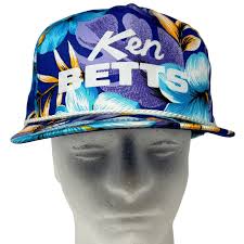 Vintage Ken Betts Hawaiian Baseball Cap Hat Floral 90s Rope Cord Snapb