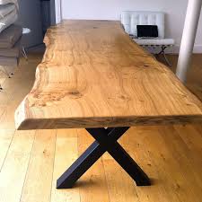Handmade Live Edge Oak Slab Dining Table With Metal Legs Quercus Furniture In 2020 Slab Dining Tables Wood Slab Dining Table Slab Table Live Edge