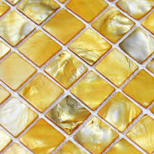 Glass yellow mosaic tile sheets tiles. Gold Mother Of Pearl Tile Stained Shell Mosaic For Kitchen Fifyh Com