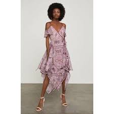 Bcbg Maxazria Cold Shoulder Festival Paisley Wrap Dress Tibetan Red Size Xs New Bcbgmaxazria Wrapd Printed Wrap Dresses Lace White Dress Print Chiffon Dress