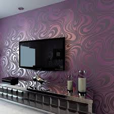 Purple Patterned Wall Designs Tiled Floor Large Tv Cabinet Under Tv Accent Wall Living Room Decor Inspiration Accent Wall Designs