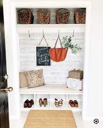 Easy Drop Zone Idea Coat Closet Turned Into A Mudroom Great Organized Entryway For A Small Space Entryway Closet Entry Closet Closet Decor