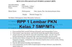 Penyesuaian tersebut meliputi metode, penilaian serta bahan ajar yang dipakai dalam proses pembelajaran. Rpp 1 Lembar Pkn Kelas 7 Smp Mts Antapedia Com