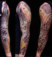 Koi Sleeve With Maple Leaves Japanese Style Tattoos By Cindy Maxwell Seventh Son Tattoo San Koi Tattoo Sleeve Japanese Sleeve Tattoos Japanese Style Tattoo