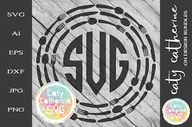The <circle> element is used to create a circle: Knife Fork Spoon Cutlery Monogram Circle Frame Svg Cut File 244968 Svgs Design Bundles