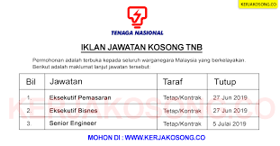 Permohonan adalah dipelawa daripada warganegara malaysia yang berkelayakan untuk mengisi kerja kosong di alpha living & beauty sdn bhd. Jawatan Kosong Malaysia Jawatan Kosong Terkini Tnb Ambilan Terbaru 2019 Caruman Kwsp Perkeso Dan Bonus Majikan Tnb Tnb Energy Services Tutup 27 Jun