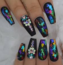 Black Acrylic Nail Designs Coffin Black Matte Nails Foil Nails Nails With Rhinestones Acrylic Nails Ballerina Nails Short Coffin Nails Designs Coffin Nails Designs Nail Designs