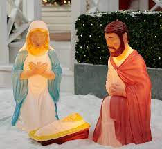 Amazon Com Light Up 3 Piece Nativity Scene Holy Family Set Christmas Decoration Durable Home Kitchen