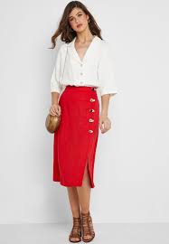 Button Detail Midi Skirt