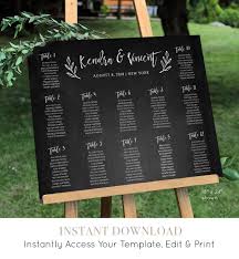 wedding seating chart template instant download 100