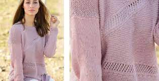 Chunky pumpkin free knitting pattern. Diagonal Lace Knitted Sweater Free Knitting Pattern
