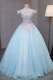 Sky Blue Prom Dress Beautiful Appliques Prom Dress Off Shoulder Prom Dress Floor Length Ball Gown P483 Formal Prom Dresses Long Sweet 15 Dresses Formal Dresses Prom